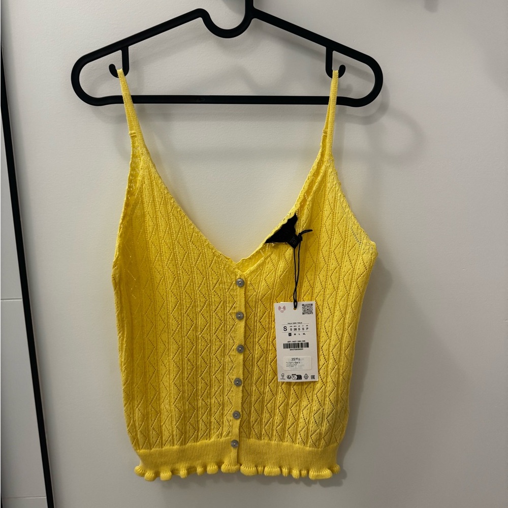 Zara pointelle knit top in light yellow